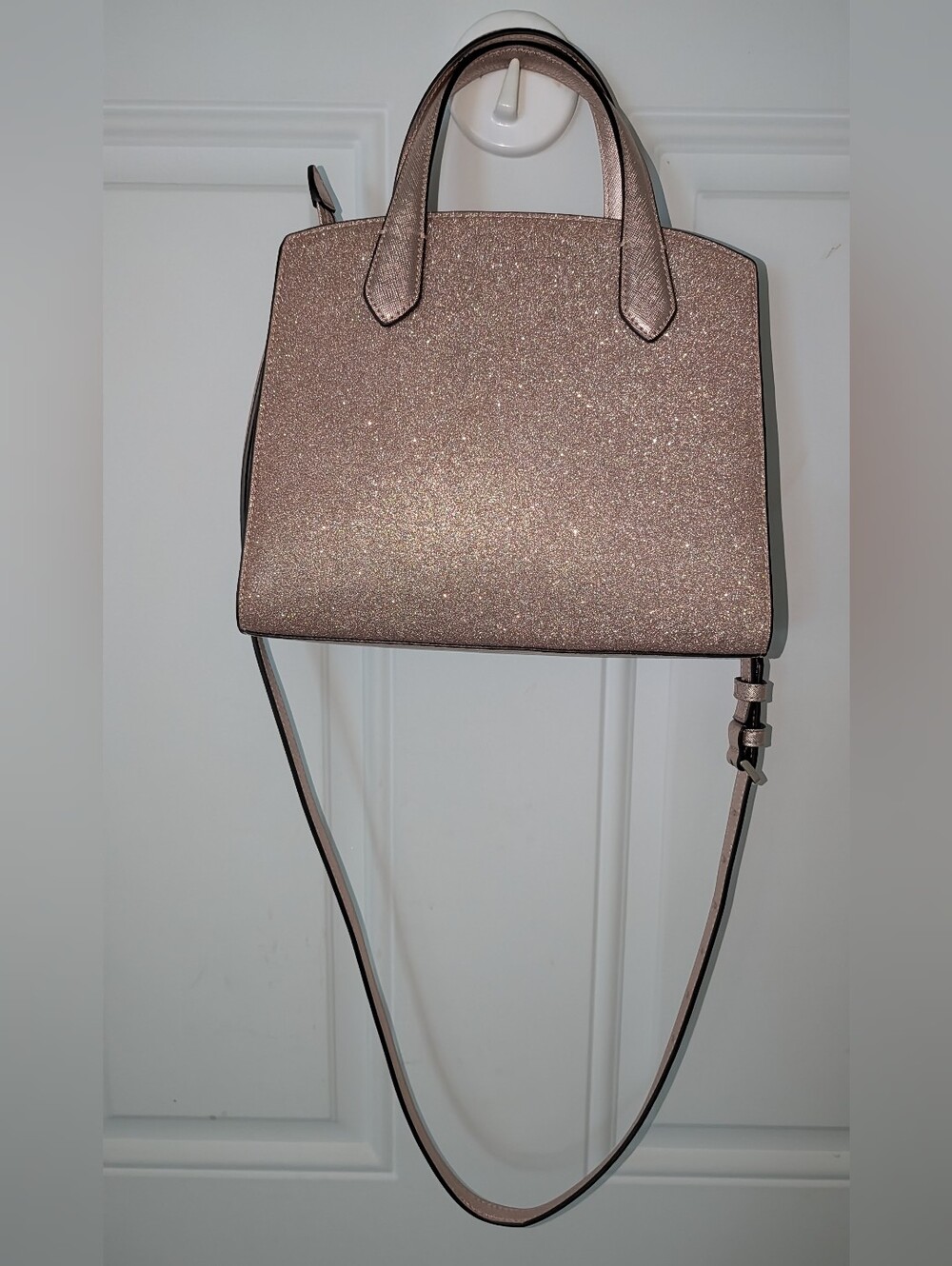 Kate Spade Glitter Tinsel Satchel Crossbody Rose Gold VGC - Picture 2 of 13